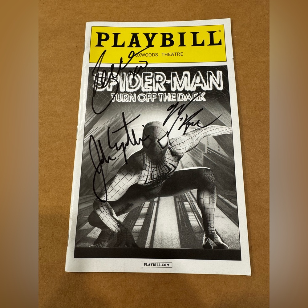 Spider-Man: Turn Off The Dark Signed Playbill Jake Epstein Rebecca Faulkenberry